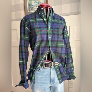 Ralph Lauren Blue Label Blue, Green and Red Plaid Button-Down Shirt Size Small
